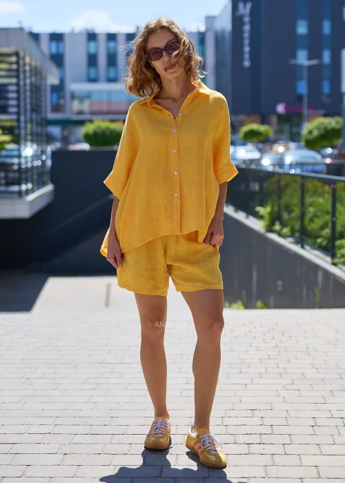 Komplet Lniany Sun Drape Musztardowy 