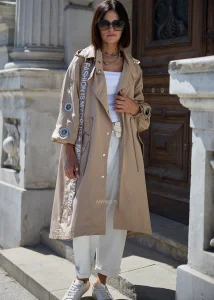 Długa Kurtka Eyelet Camel 