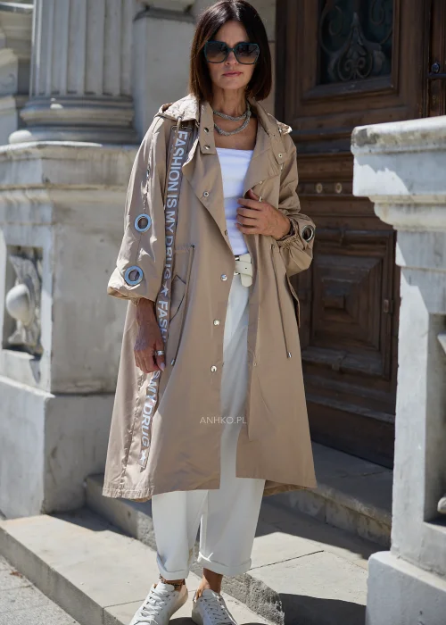 Długa Kurtka Eyelet Camel 