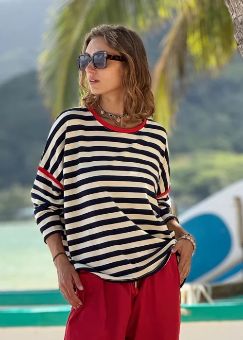 Bluza Teyora z Granatowymi  Paskami 