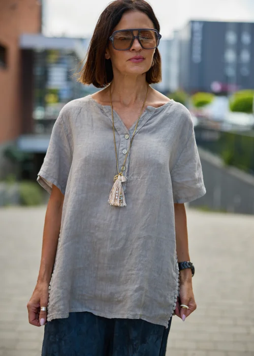 Bluzka Lniana Pom Pom Taupe 