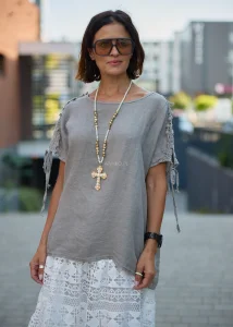 Bluzka Lniana Flor Isse Taupe 