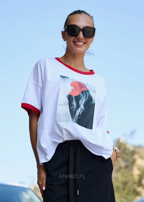 Bluzka Urban Dot Glam Red Biała 