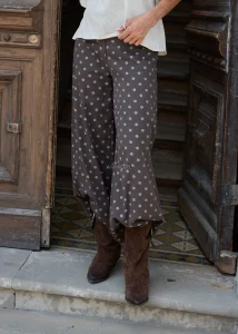 Spodnie Retro Dots Brązowe w Beżowe Groszki 