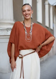 Bluzka Lniana Sole Anne Ceglana