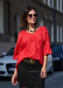Bluzka Flo Ral Whisper Czerwona