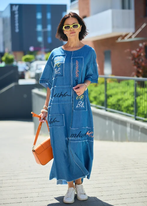 Sukienka Denim Script Niebieska