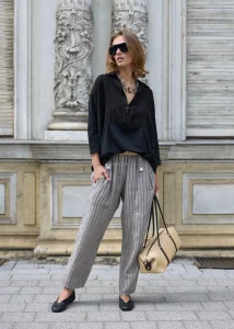 Bluzka Lniana Alia Line Czarna