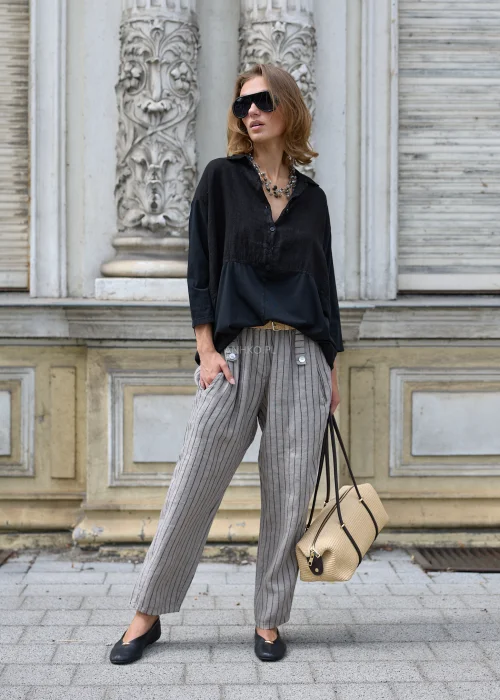 Bluzka Lniana Alia Line Czarna