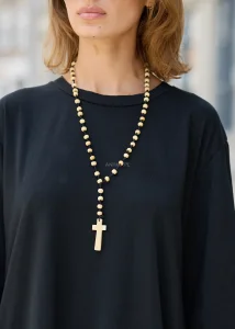 Naszyjnik  z Kamienia Rosary Stone Czarno-Beżowy 
