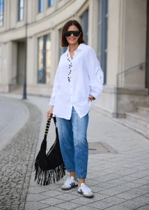 Koszula Lniana Crochet Sleeves Biała 