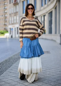  Spódnica Sunfade Denim Ruffle Maxi Niebiesko-Beżowa 
