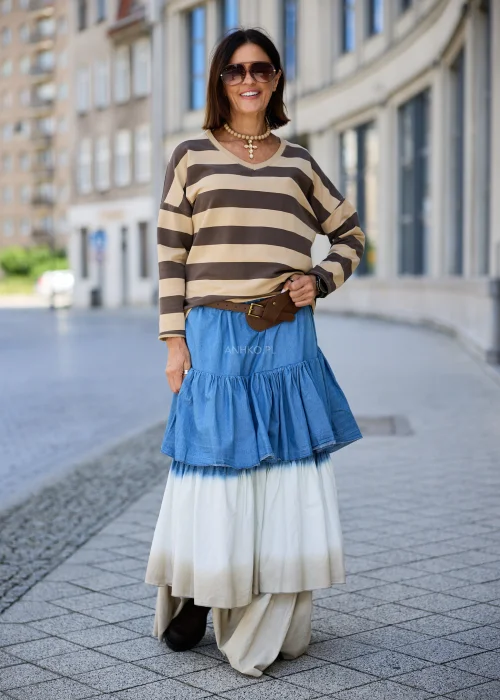  Spódnica Sunfade Denim Ruffle Maxi Niebiesko-Beżowa 