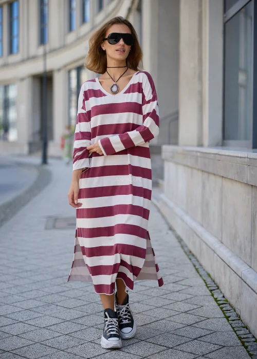Sukienka Judi Stripe Kremowo-Bordowa