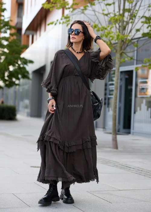 Sukienka Boho Aveline Ciemnobrązowa 