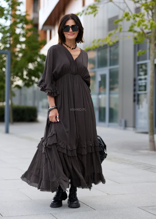 Sukienka Boho Aveline Ciemnobrązowa 