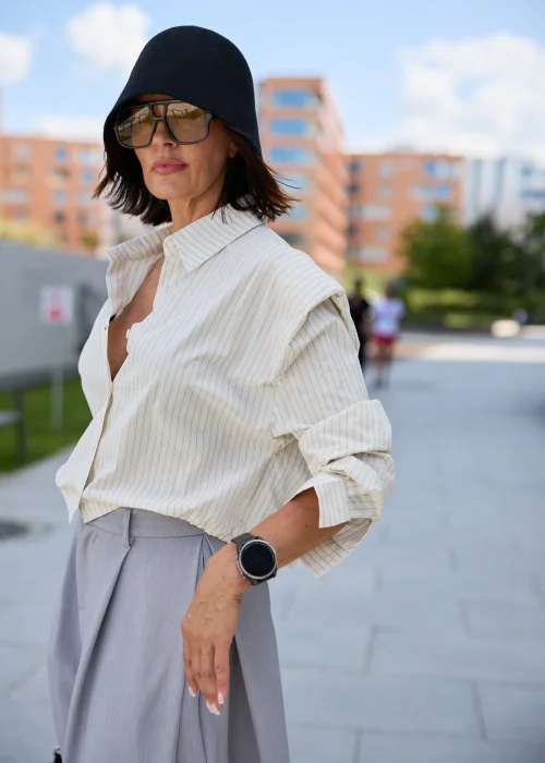 Koszula Crop Shirt W Paski Kremowa