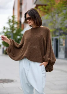 Sweter Velmora Drape Brązowy