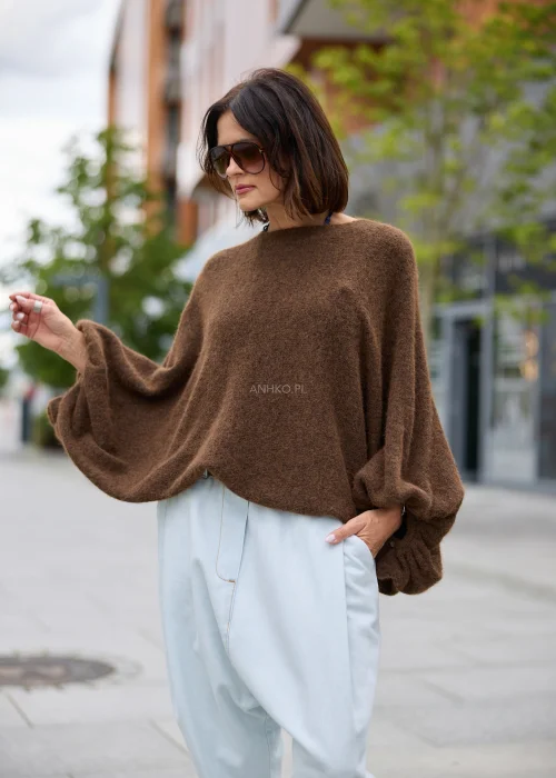 Sweter Velmora Drape Brązowy