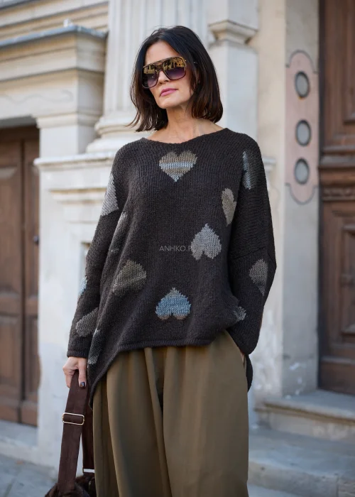 Sweter Heartfolk Ciemnobrązowy 