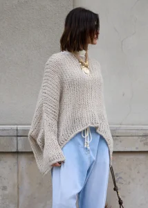 Sweter Ażurowy Minos Beżowy