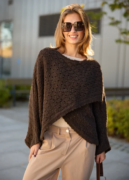 Sweter Ażurowy z Dodatkiem Wełny Descri Mesh Czekolada DROP -20% Tylko do 29.10 do g. 17.00